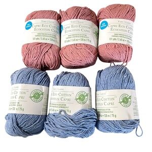 Loop & Threads Lot of 6 Capri Eco Cotton 75 g Ea 3 Pink & 3 Blue